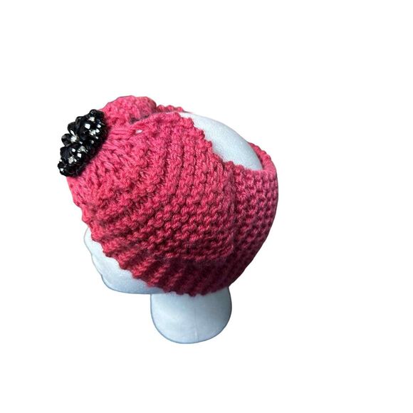 NYC Touch Hand Knit Raspberry Embellished Headband Winter Warm - Picture 2 of 4